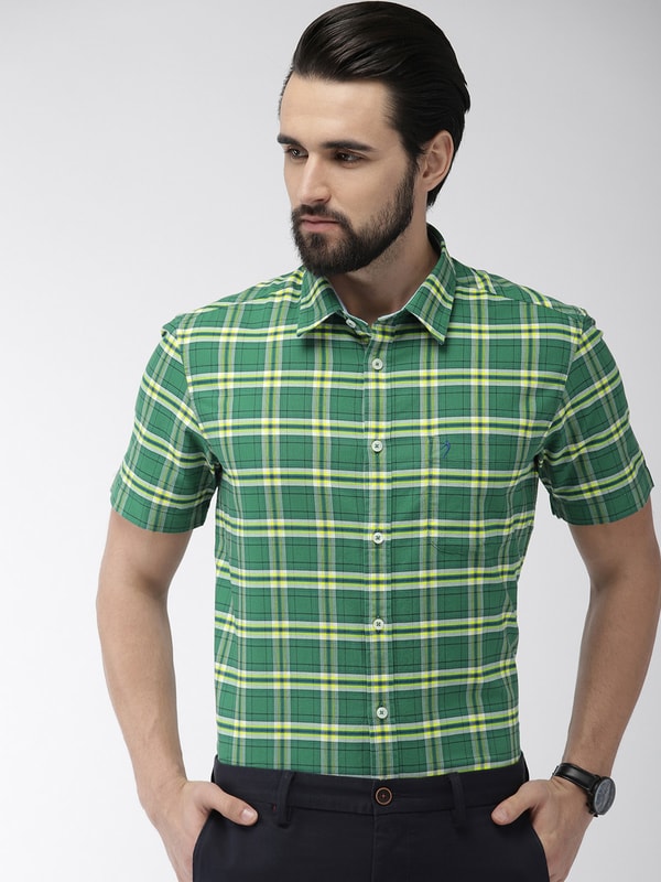 Mens Dark Green Solid Slim Fit Shirt